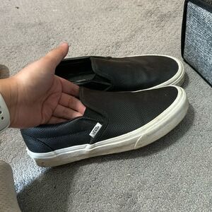 Vans Women's Black Leather Perforated Slip-Ons